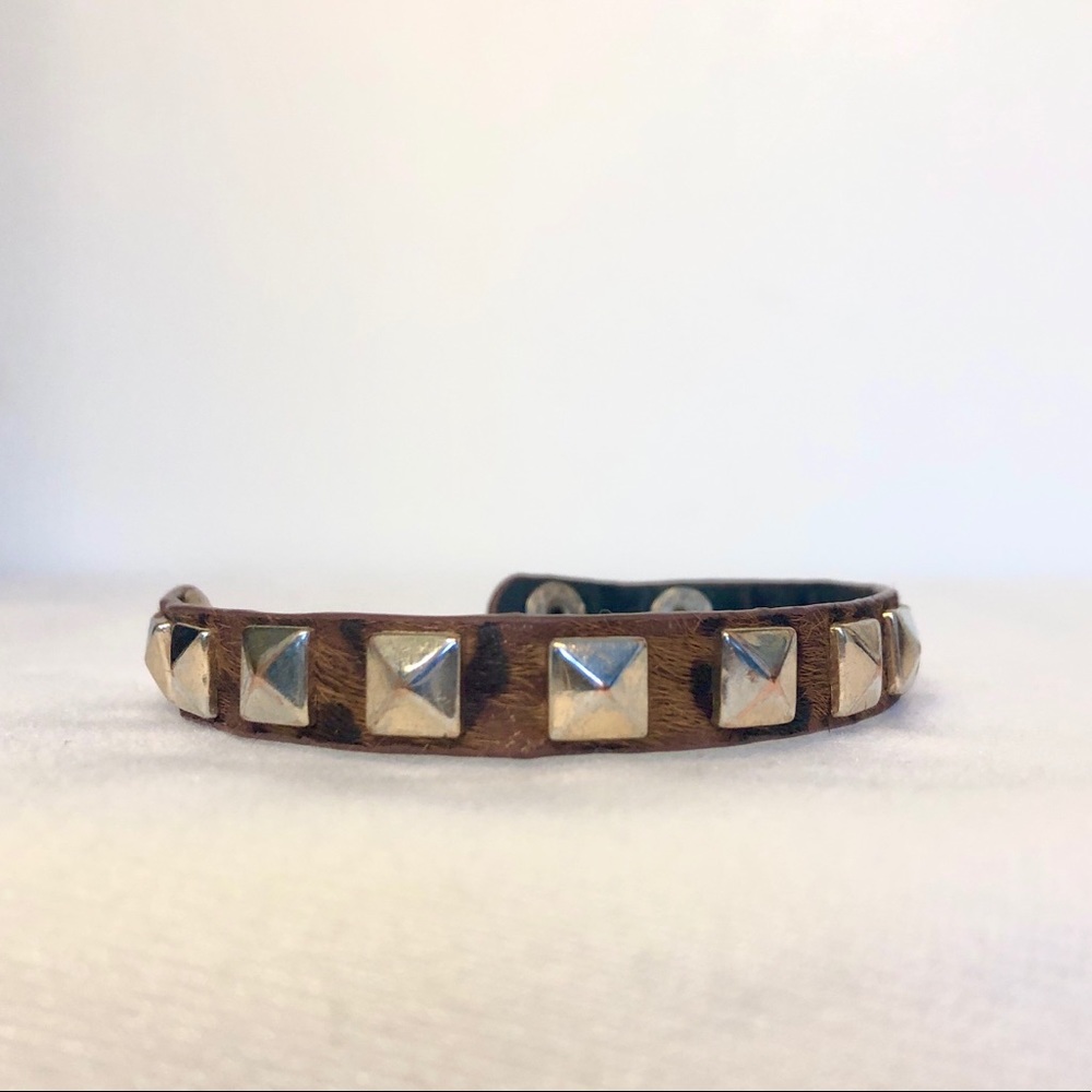 Faux leather and fur studded bracelet